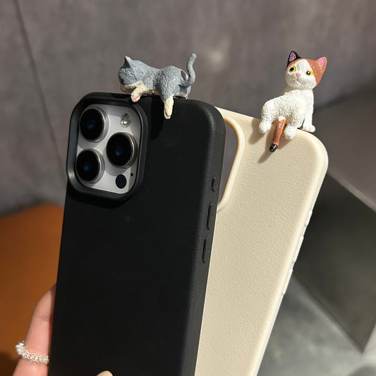Sarung Telefon Tekstur Kulit Kucing Berbaring 3D Kartun untuk iPhone 11, 13, 15, 12, XR, 14, 16 Pro, XS Max, 13pro, 14pr