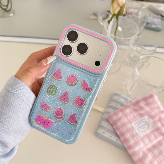 Glitter Polka Dot Jiugongge Watermelon Suitable for iPhone17 Apple 16ProMax/15Pro Phone Case Girl Heart