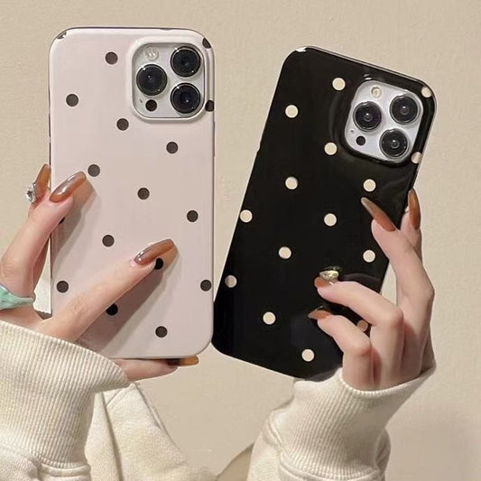 Sarung iPhone 16 17 11 13 15 12 14 Pro Max 16 14 15 Max 15 Pro. Kemasan berkilat, reka bentuk polkadot yang comel