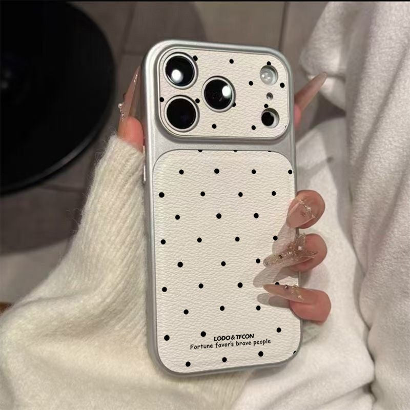 Black Polka Dot Faux Leather Phone Case For iPhone 17 Pro Max 16 Plus 15 14 13 12 11 16 17 Shockproof Soft Bumper Cover