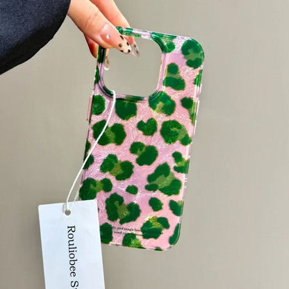 Pink-green leopard print design suitable for Apple 7/8 Plus phone cases, iPhone XR/XS protective cases, and XS MAX