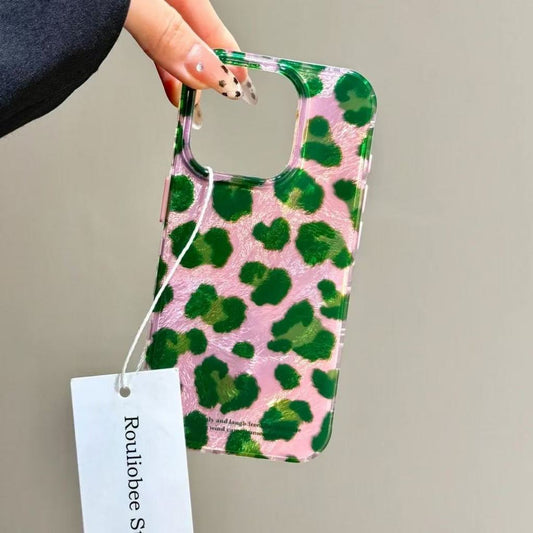 Pink-green leopard print design suitable for Apple 7/8 Plus phone cases, iPhone XR/XS protective cases, and XS MAX