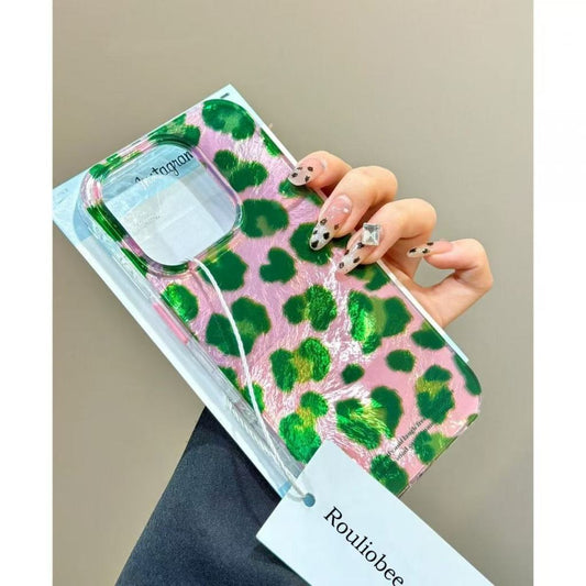 Pink-green leopard print design suitable for Apple 7/8 Plus phone cases, iPhone XR/XS protective cases, and XS MAX