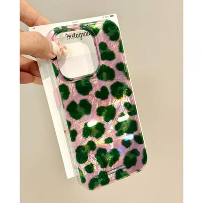 Pink-green leopard print design suitable for Apple 7/8 Plus phone cases, iPhone XR/XS protective cases, and XS MAX