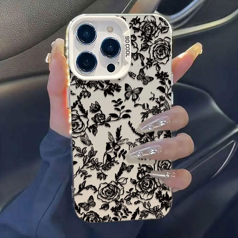 Sarung Telefon Reka Bentuk Mawar Rama-ramaLakaran Serasi dengan Apple XSMAX 14PROdan iPhone 16PRO