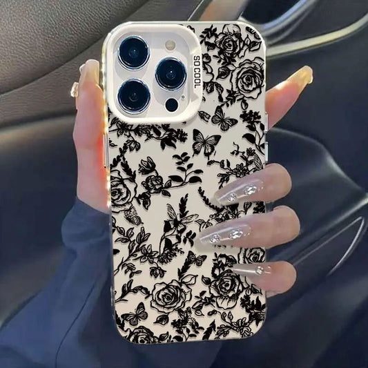 Sarung Telefon Reka Bentuk Mawar Rama-ramaLakaran Serasi dengan Apple XSMAX 14PROdan iPhone 16PRO