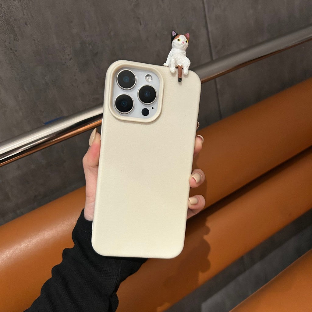 Sarung Telefon Tekstur Kulit Kucing Berbaring 3D Kartun untuk iPhone 11, 13, 15, 12, XR, 14, 16 Pro, XS Max, 13pro, 14pr