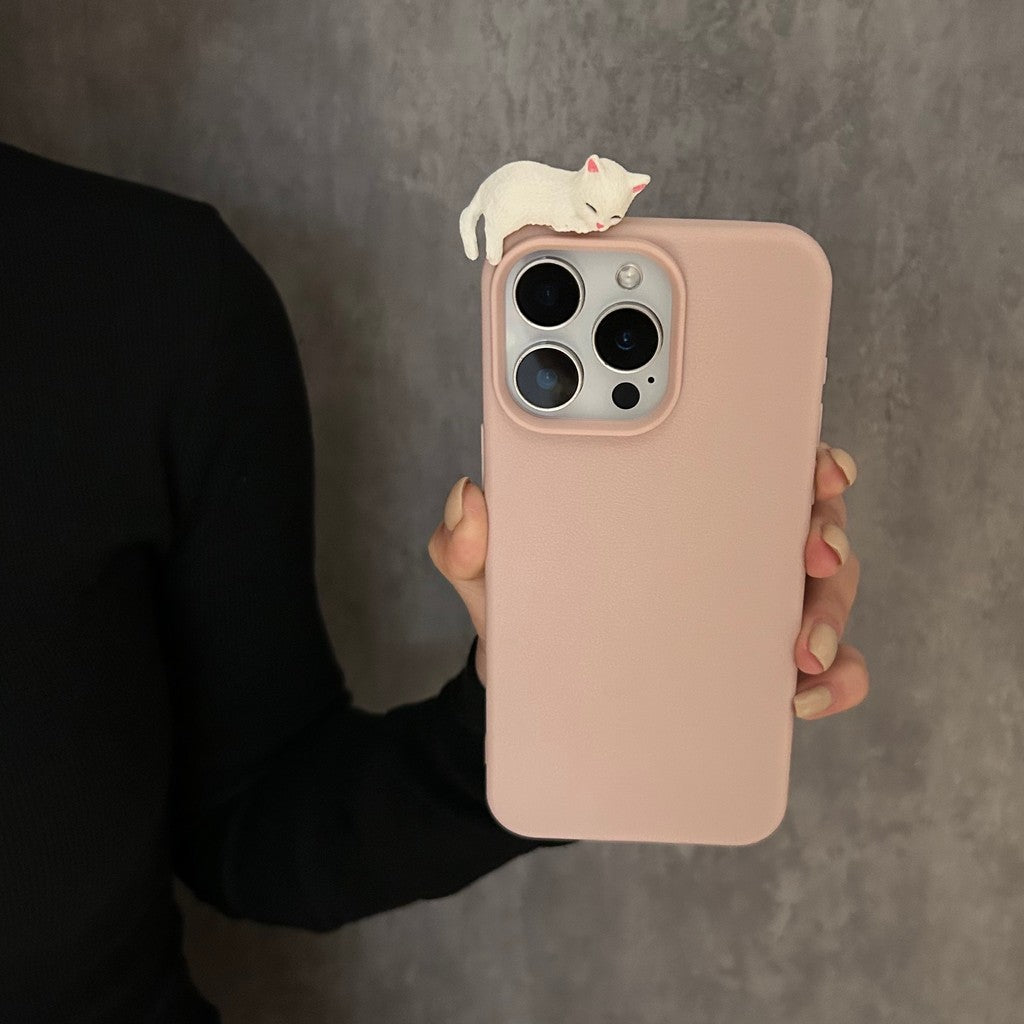 Sarung Telefon Tekstur Kulit Kucing Berbaring 3D Kartun untuk iPhone 11, 13, 15, 12, XR, 14, 16 Pro, XS Max, 13pro, 14pr