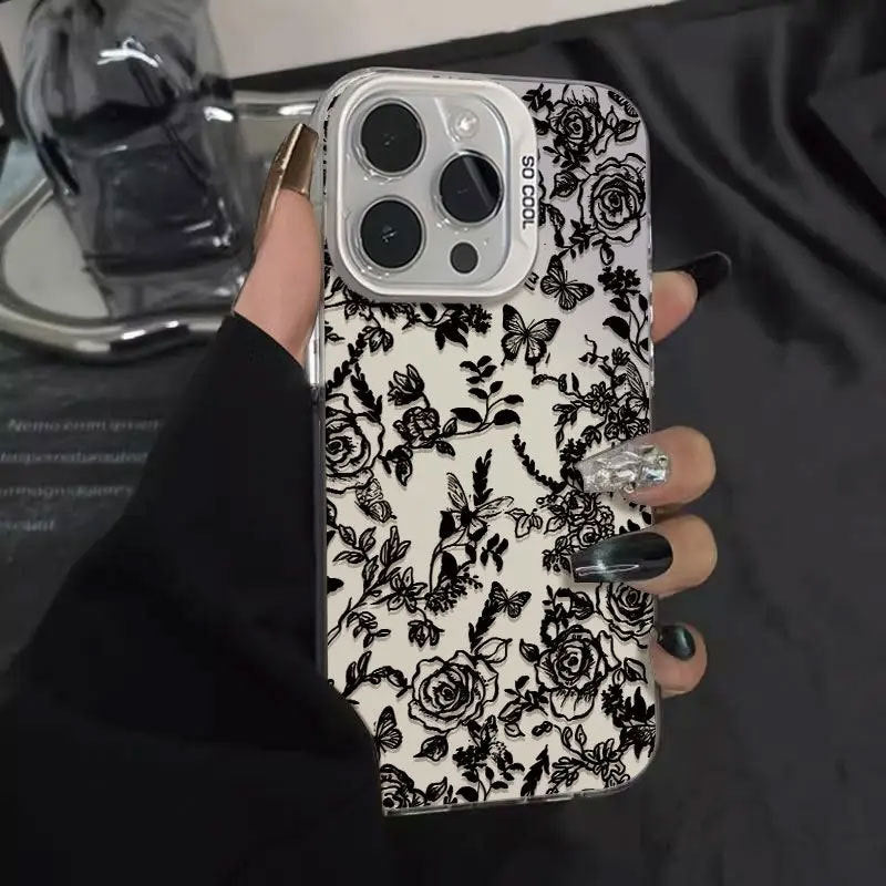 Sarung Telefon Reka Bentuk Mawar Rama-ramaLakaran Serasi dengan Apple XSMAX 14PROdan iPhone 16PRO