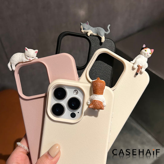 Sarung Telefon Tekstur Kulit Kucing Berbaring 3D Kartun untuk iPhone 11, 13, 15, 12, XR, 14, 16 Pro, XS Max, 13pro, 14pr