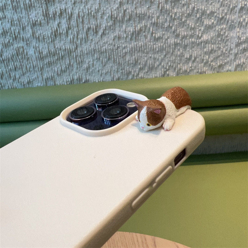Sarung Telefon Tekstur Kulit Kucing Berbaring 3D Kartun untuk iPhone 11, 13, 15, 12, XR, 14, 16 Pro, XS Max, 13pro, 14pr
