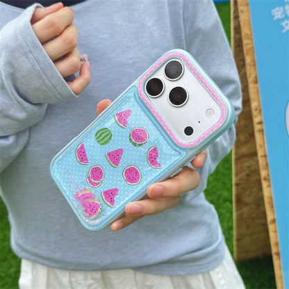 Glitter Polka Dot Jiugongge Watermelon Suitable for iPhone17 Apple 16ProMax/15Pro Phone Case Girl Heart