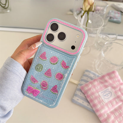 Glitter Polka Dot Jiugongge Watermelon Suitable for iPhone17 Apple 16ProMax/15Pro Phone Case Girl Heart