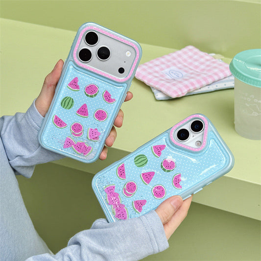 Glitter Polka Dot Jiugongge Watermelon Suitable for iPhone17 Apple 16ProMax/15Pro Phone Case Girl Heart
