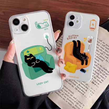 Casing HP Energy Cat Keren dengan Aksesori 3D untuk iPhone 17 16 15 14 13 12 11 Case Bening Anti Letak High Quality Casi