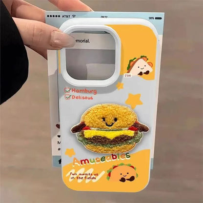 Sarung Telefon 3D Aksesori Penguin Burger Bahan Kulit Corak Comel Anti Licut Dan Selamat For iPhone 11 12 13 14 15 16 17