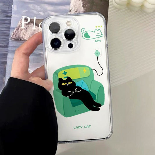 Casing HP Energy Cat Keren dengan Aksesori 3D untuk iPhone 17 16 15 14 13 12 11 Case Bening Anti Letak High Quality Casi