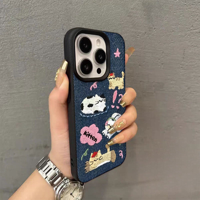 Cartoon Vintage Cowboy Lovely Kitten Couple Puppy Bracelet Case Compatible for IPhone 17 14 15 13 12 11 16 Pro Max XR X
