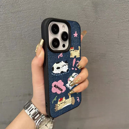 Cartoon Vintage Cowboy Lovely Kitten Couple Puppy Bracelet Case Compatible for IPhone 17 14 15 13 12 11 16 Pro Max XR X