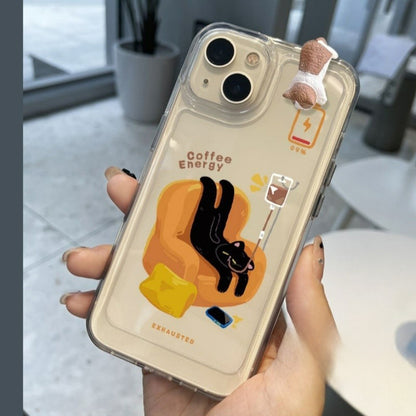 Casing HP Energy Cat Keren dengan Aksesori 3D untuk iPhone 17 16 15 14 13 12 11 Case Bening Anti Letak High Quality Casi