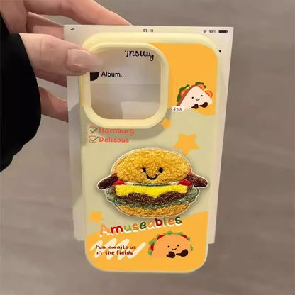 Sarung Telefon 3D Aksesori Penguin Burger Bahan Kulit Corak Comel Anti Licut Dan Selamat For iPhone 11 12 13 14 15 16 17