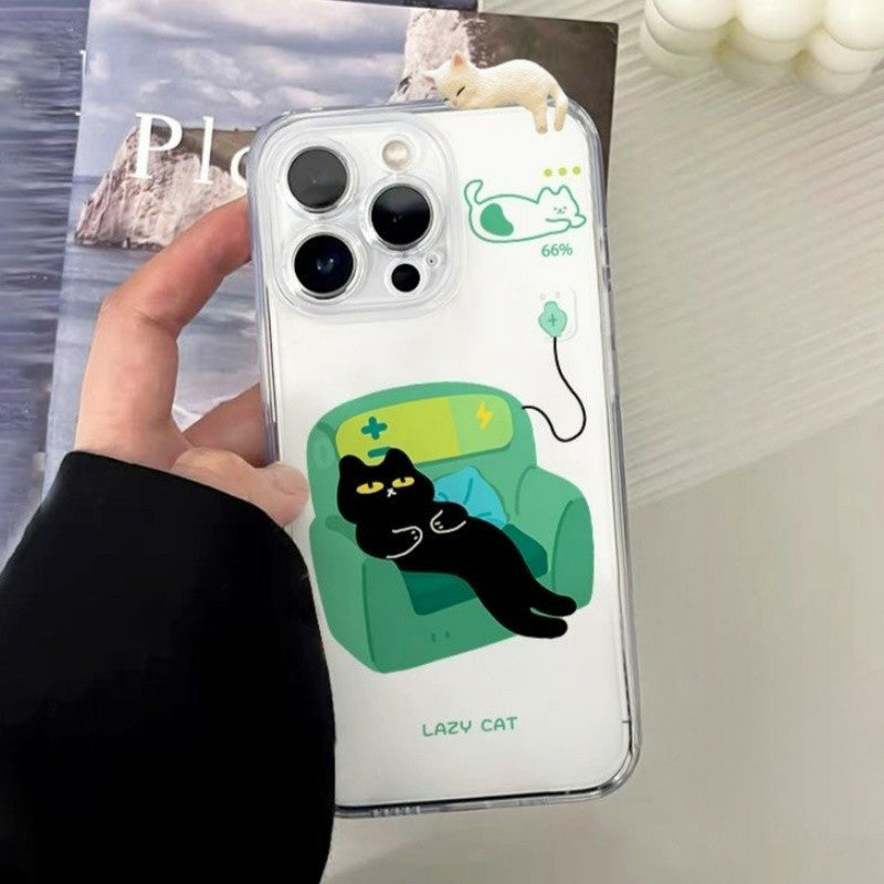 Casing HP Energy Cat Keren dengan Aksesori 3D untuk iPhone 17 16 15 14 13 12 11 Case Bening Anti Letak High Quality Casi