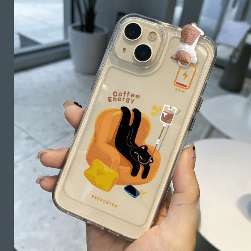 Casing HP Energy Cat Keren dengan Aksesori 3D untuk iPhone 17 16 15 14 13 12 11 Case Bening Anti Letak High Quality Casi