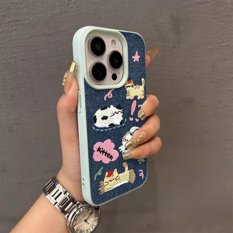 Cartoon Vintage Cowboy Lovely Kitten Couple Puppy Bracelet Case Compatible for IPhone 17 14 15 13 12 11 16 Pro Max XR X