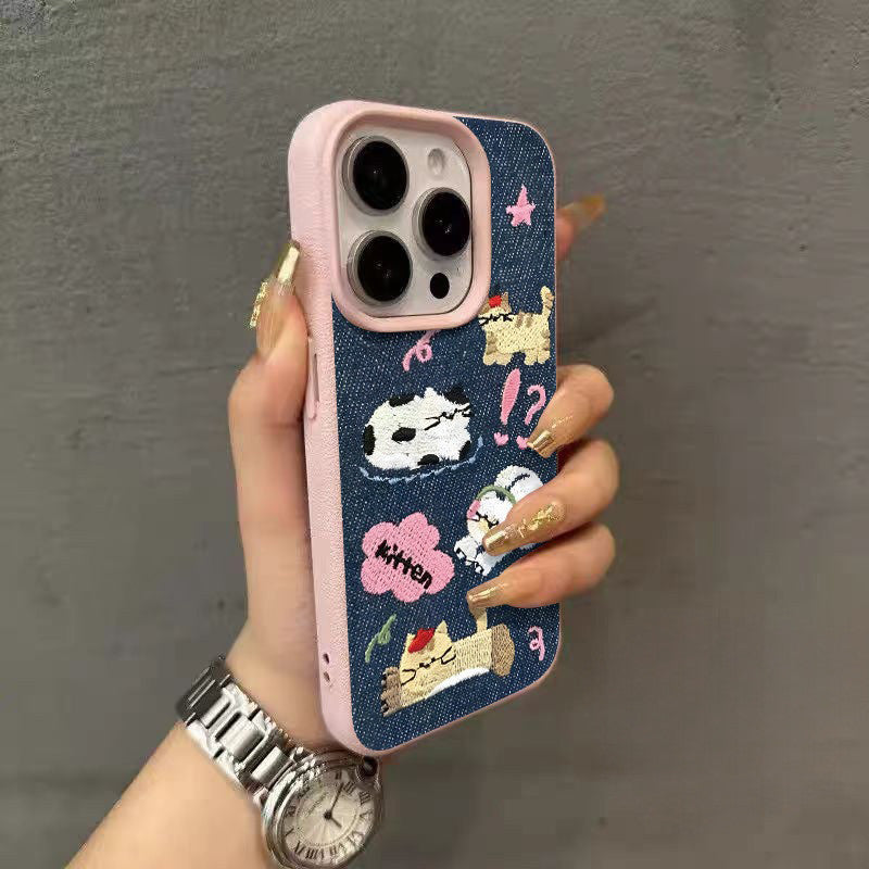 Cartoon Vintage Cowboy Lovely Kitten Couple Puppy Bracelet Case Compatible for IPhone 17 14 15 13 12 11 16 Pro Max XR X