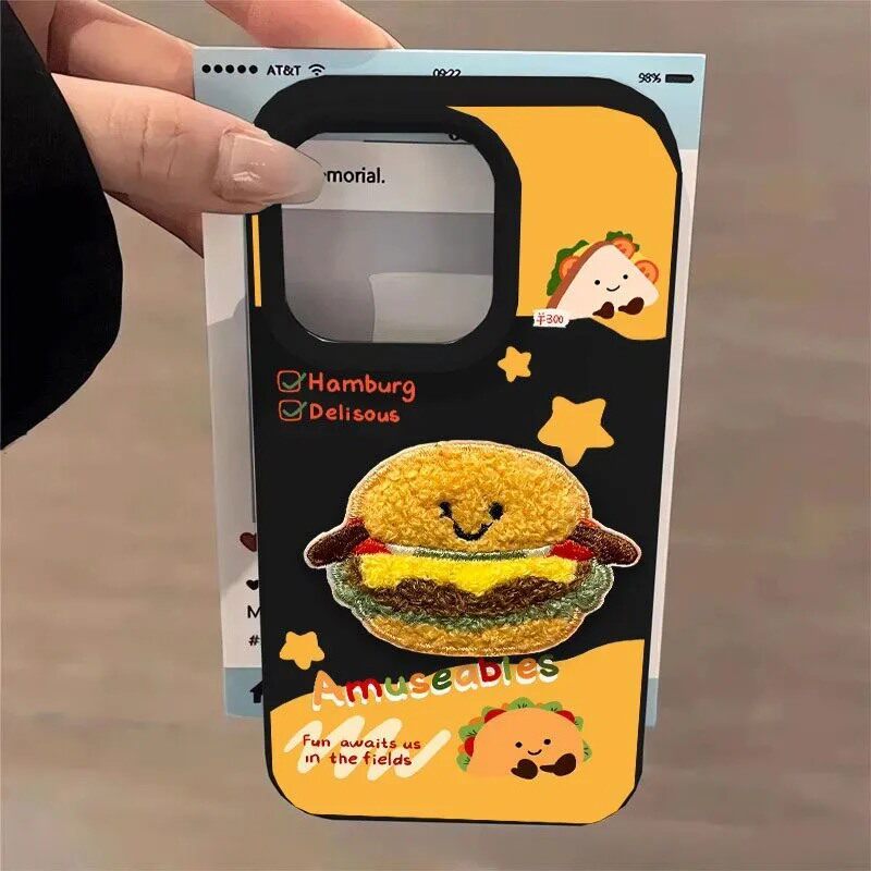 Sarung Telefon 3D Aksesori Penguin Burger Bahan Kulit Corak Comel Anti Licut Dan Selamat For iPhone 11 12 13 14 15 16 17