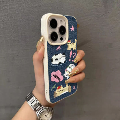 Cartoon Vintage Cowboy Lovely Kitten Couple Puppy Bracelet Case Compatible for IPhone 17 14 15 13 12 11 16 Pro Max XR X