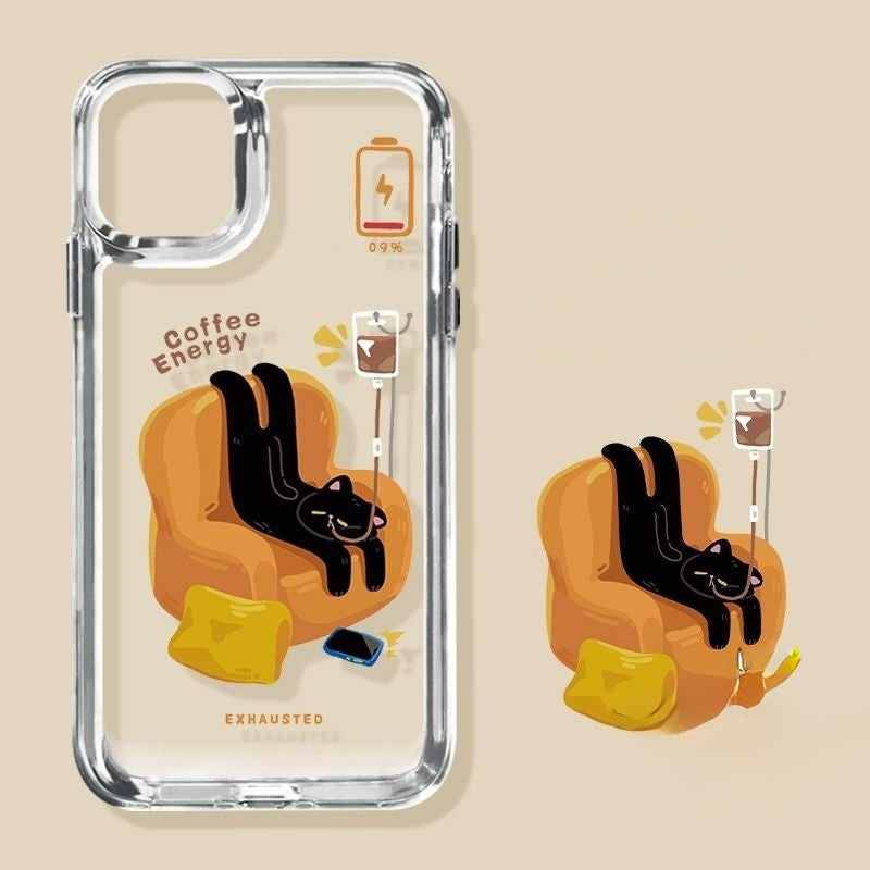 Casing HP Energy Cat Keren dengan Aksesori 3D untuk iPhone 17 16 15 14 13 12 11 Case Bening Anti Letak High Quality Casi