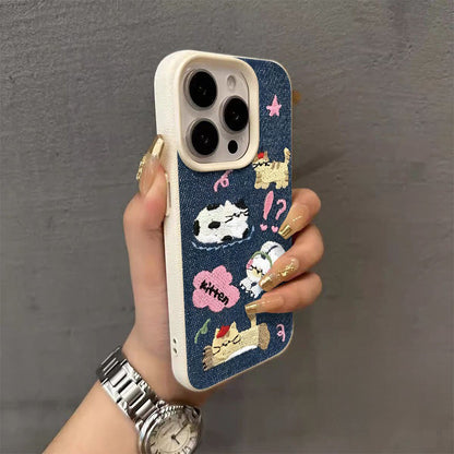 Cartoon Vintage Cowboy Lovely Kitten Couple Puppy Bracelet Case Compatible for IPhone 17 14 15 13 12 11 16 Pro Max XR X