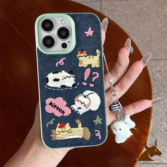 Cartoon Vintage Cowboy Lovely Kitten Couple Puppy Bracelet Case Compatible for IPhone 17 14 15 13 12 11 16 Pro Max XR X