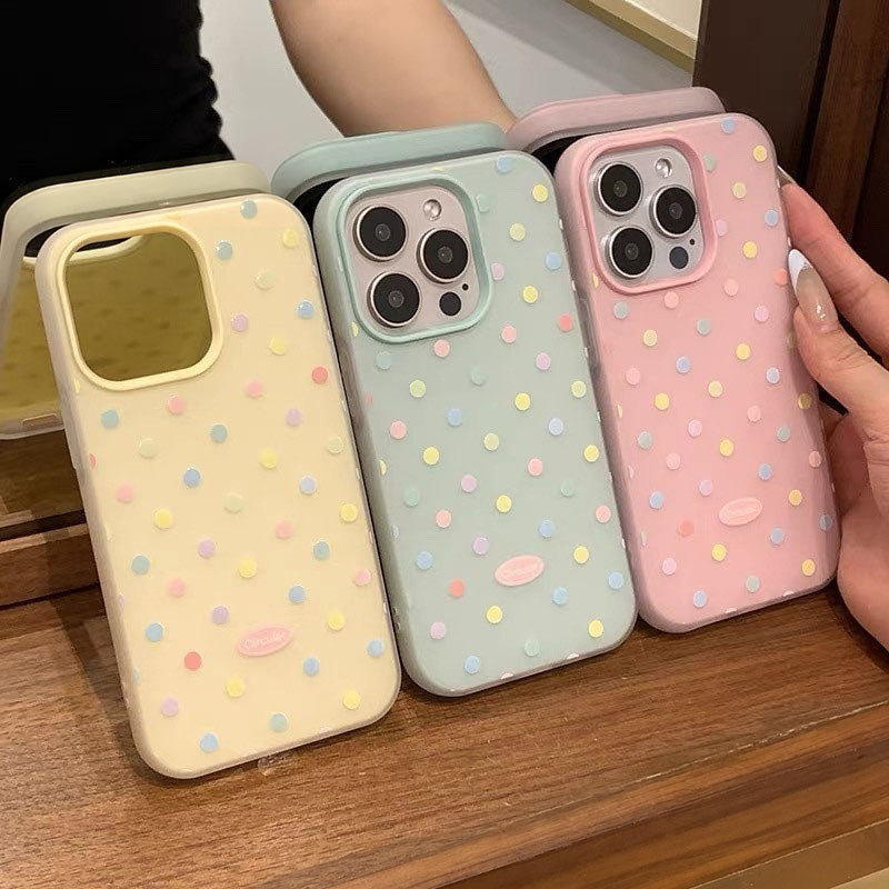 Colorful polka dot phone case for iPhone 11ProMax 12Pro 13 14 15 Pro Max 16 Plus 16Pro.lovers', and friends' phone cover