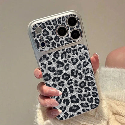 Leopard Print Veneered Large Window Phone Case for iPhone 17 16 15 14 13 11 Pro Max 15 Plus Leather Texture Anti-Drop