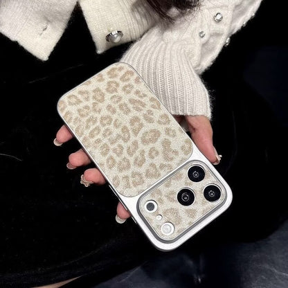 Leopard Print Veneered Large Window Phone Case for iPhone 17 16 15 14 13 11 Pro Max 15 Plus Leather Texture Anti-Drop
