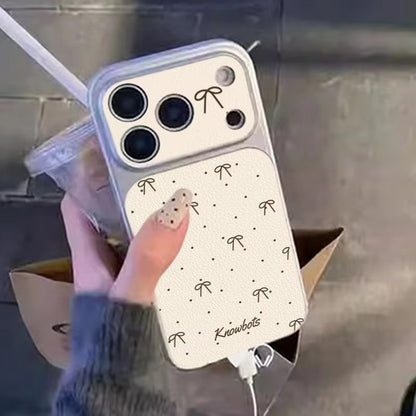 Black Bow Cute Dots Veneered Large Window Phone Case For iPhone12 17 15 14 13 11 Pro Max Plus Leather Texture Anti-Drop