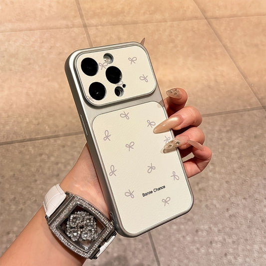 Bowknot English New Luxury Phone Case, Lychee Texture Leather Anti-Fall Frosted, for Iphone17 Promax 16 15 14 13 12 11