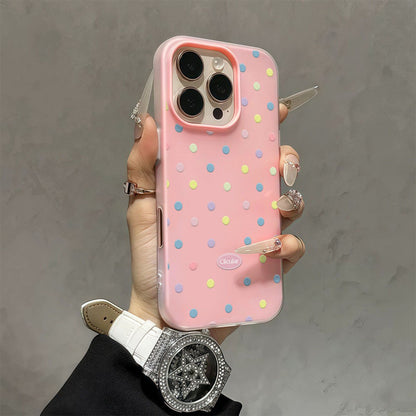 Colorful polka dot phone case for iPhone 11ProMax 12Pro 13 14 15 Pro Max 16 Plus 16Pro.lovers', and friends' phone cover