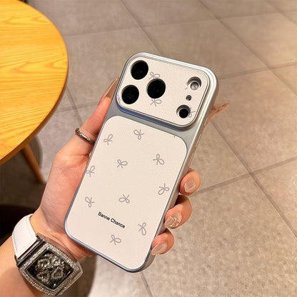 Bowknot English New Luxury Phone Case, Lychee Texture Leather Anti-Fall Frosted, for Iphone17 Promax 16 15 14 13 12 11