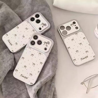 Black Bow Cute Dots Veneered Large Window Phone Case For iPhone12 17 15 14 13 11 Pro Max Plus Leather Texture Anti-Drop