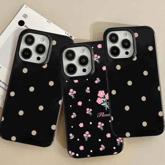 Sarung iPhone 16 17 11 13 15 12 14 Pro Max 16 14 15 Max 15 Pro. Kemasan berkilat, reka bentuk polkadot yang comel