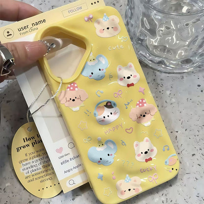 Untuk iPhone 16 15 14 13 12 11 Pro Max X XS XR XS 7 8 6 Sarung Kulit Lembut Gelombang Warna Gula-gula Kartun Haiwan