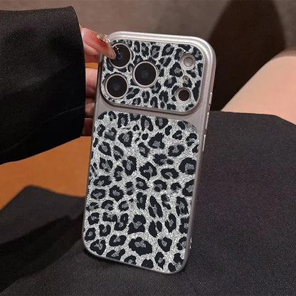 Leopard Print Veneered Large Window Phone Case for iPhone 17 16 15 14 13 11 Pro Max 15 Plus Leather Texture Anti-Drop