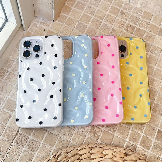 For iPhone 11, 12 Pro MAX, 14, 15, 16 Pro MAX, 14, 15, 16 Plus. cases, crater wrinkle pattern, color dots
