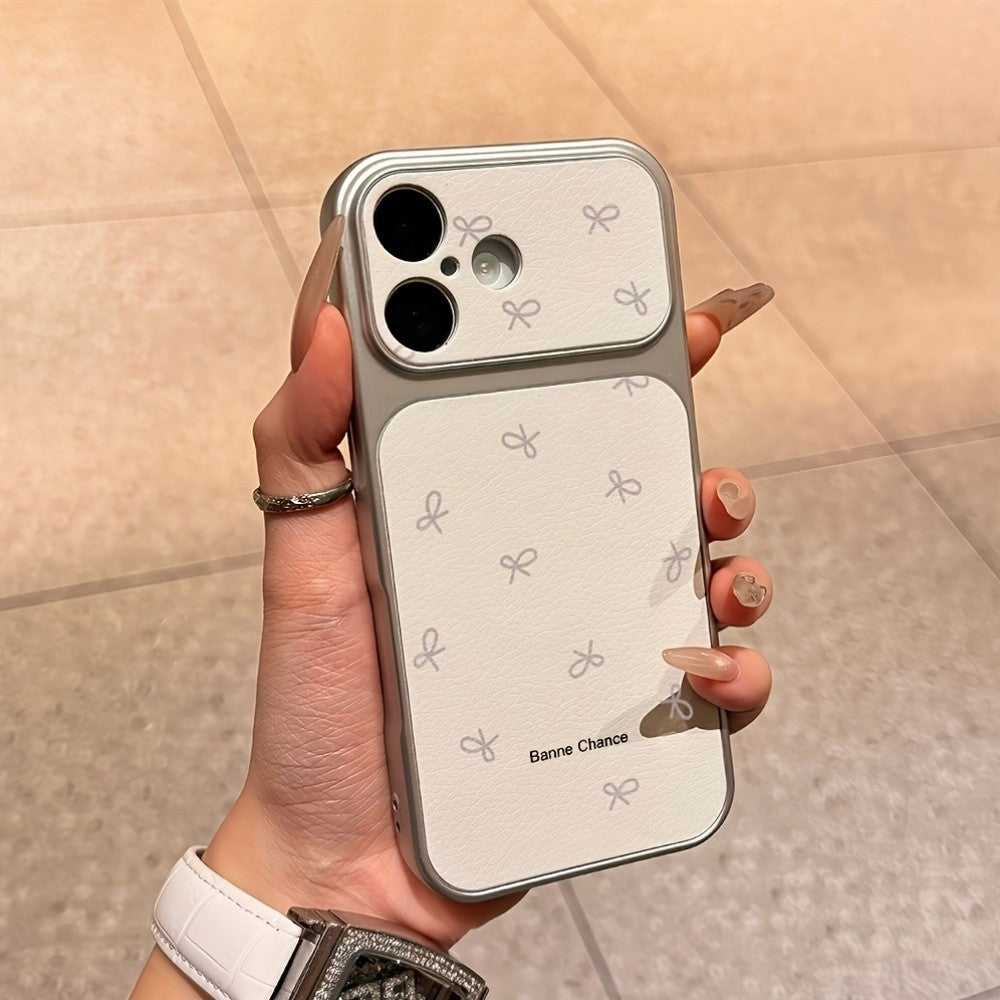 Bowknot English New Luxury Phone Case, Lychee Texture Leather Anti-Fall Frosted, for Iphone17 Promax 16 15 14 13 12 11