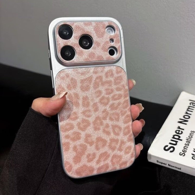 Leopard Print Veneered Large Window Phone Case for iPhone 17 16 15 14 13 11 Pro Max 15 Plus Leather Texture Anti-Drop