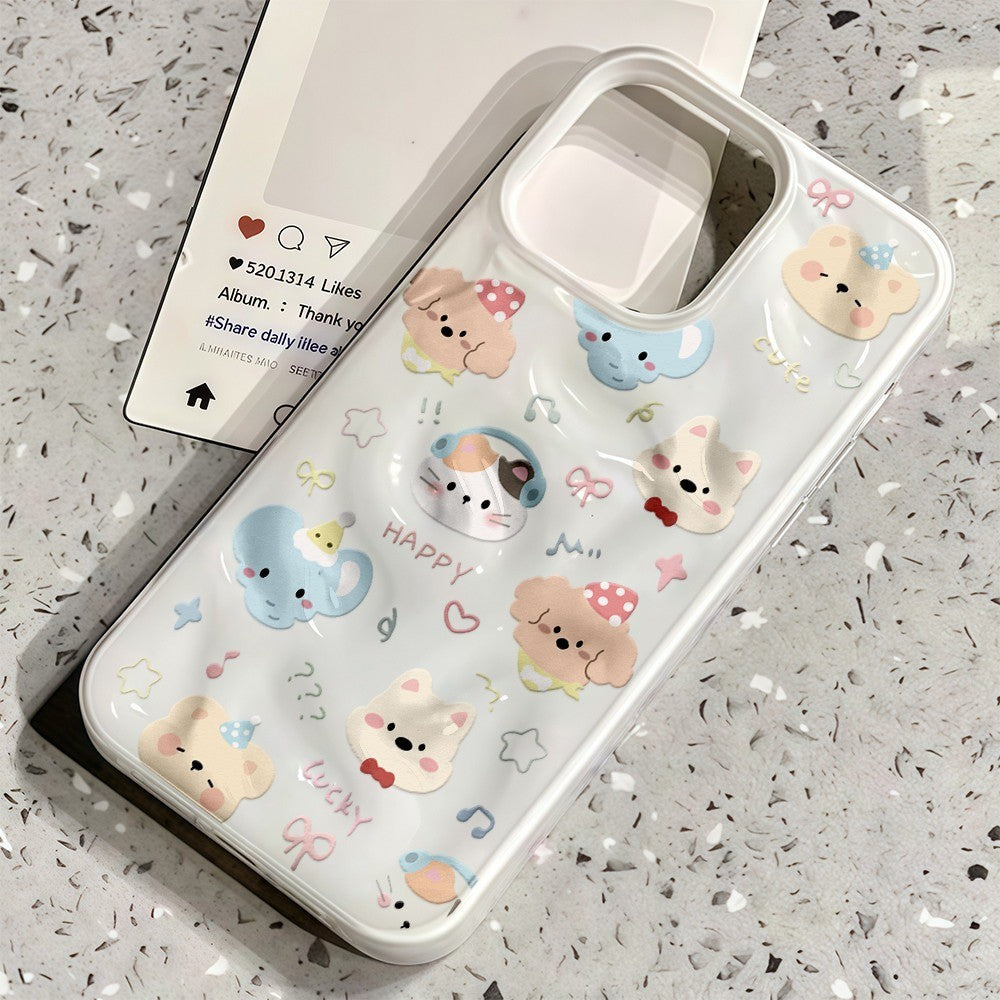Untuk iPhone 16 15 14 13 12 11 Pro Max X XS XR XS 7 8 6 Sarung Kulit Lembut Gelombang Warna Gula-gula Kartun Haiwan