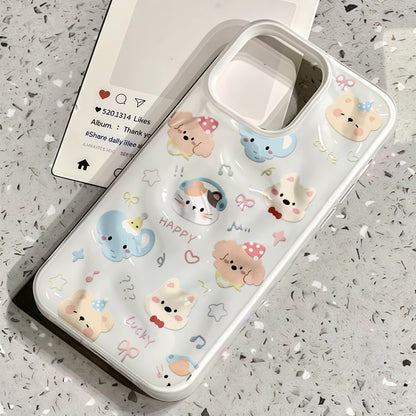 Untuk iPhone 16 15 14 13 12 11 Pro Max X XS XR XS 7 8 6 Sarung Kulit Lembut Gelombang Warna Gula-gula Kartun Haiwan